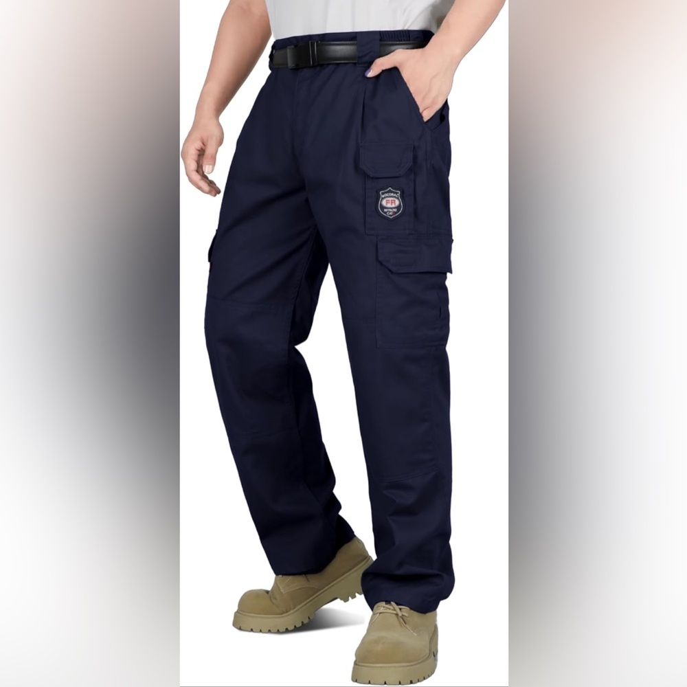 BOCOMAL Men’s FR Flame Resistant Cargo Work Pants Navy 48x32 NFPA 2112 CAT2